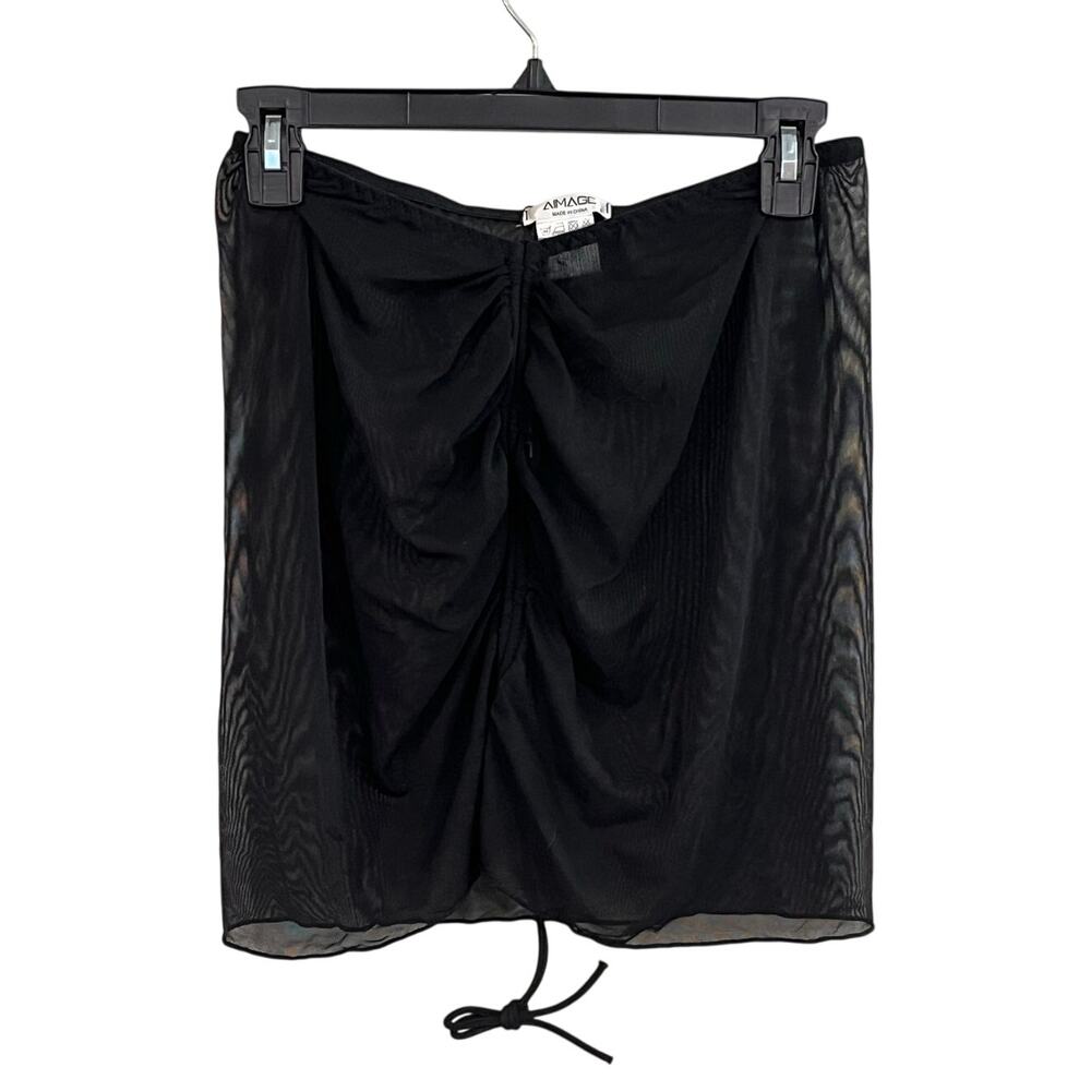 NWT Black‎ Sheer Mesh Ruched Mini Skirt Size Medium Y2K Bodycon Gothic Clubwear